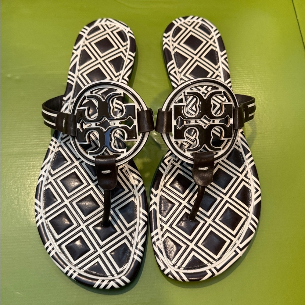 Brown and White Geometric Miller Sandals